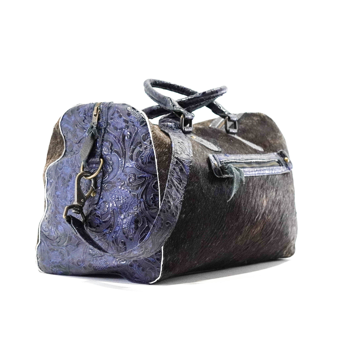 Duffel - Brindle w/ Midnight Tool-Duffel-Western-Cowhide-Bags-Handmade-Products-Gifts-Dancing Cactus Designs