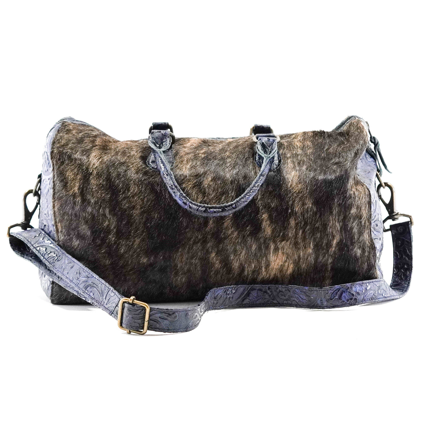 Duffel - Brindle w/ Midnight Tool-Duffel-Western-Cowhide-Bags-Handmade-Products-Gifts-Dancing Cactus Designs