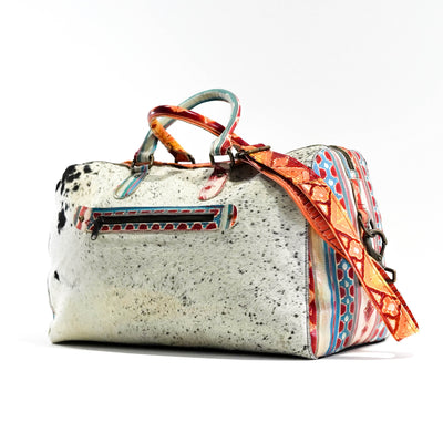 Duffel - Chocolate & White w/ Great Plains Navajo-Duffel-Western-Cowhide-Bags-Handmade-Products-Gifts-Dancing Cactus Designs