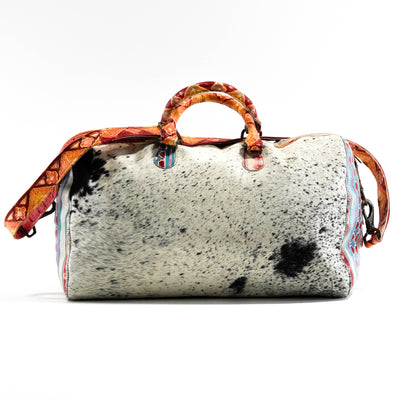 Duffel - Chocolate & White w/ Great Plains Navajo-Duffel-Western-Cowhide-Bags-Handmade-Products-Gifts-Dancing Cactus Designs