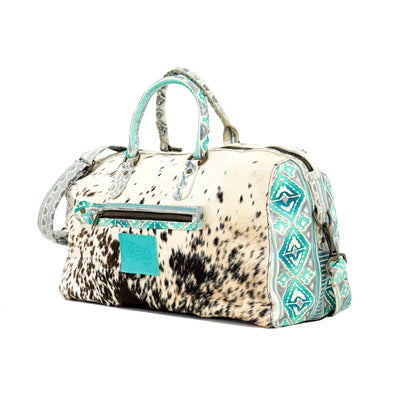 Duffel - Chocolate & White w/ Royston Navajo-Duffel-Western-Cowhide-Bags-Handmade-Products-Gifts-Dancing Cactus Designs