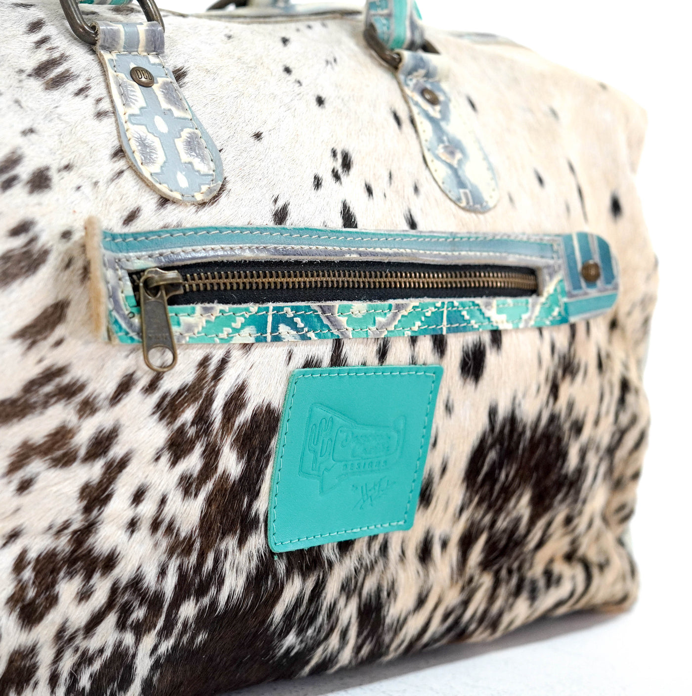 Duffel - Chocolate & White w/ Royston Navajo-Duffel-Western-Cowhide-Bags-Handmade-Products-Gifts-Dancing Cactus Designs