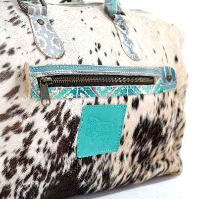 Duffel - Chocolate & White w/ Royston Navajo-Duffel-Western-Cowhide-Bags-Handmade-Products-Gifts-Dancing Cactus Designs