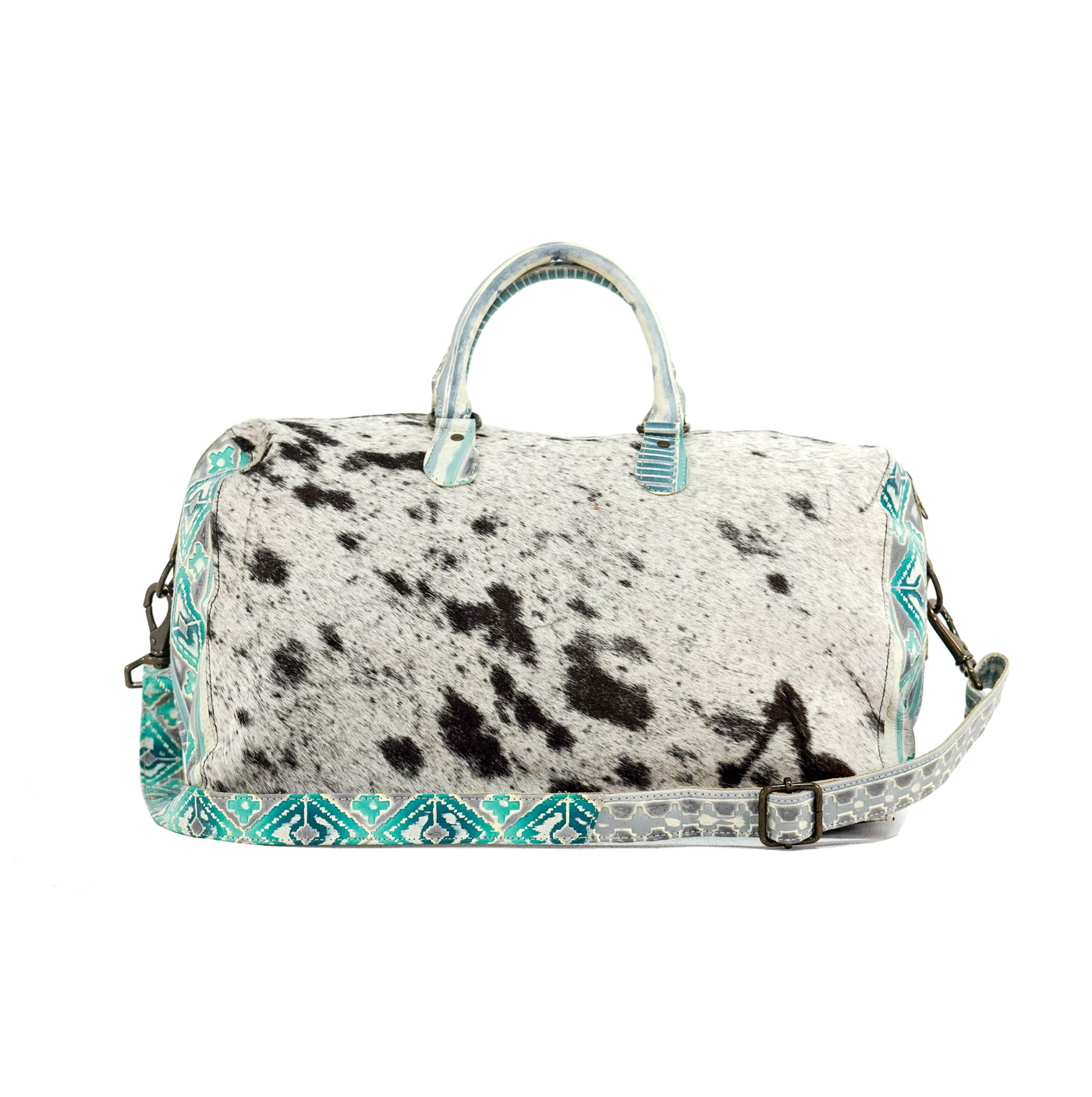 Duffel - Chocolate & White w/ Royston Navajo-Duffel-Western-Cowhide-Bags-Handmade-Products-Gifts-Dancing Cactus Designs