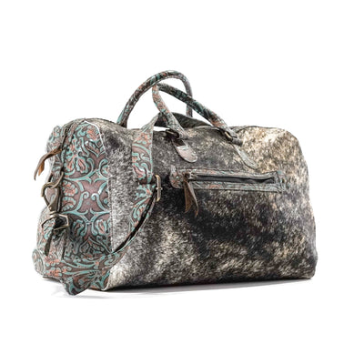 Duffel - Exotic Brindle w/ Evergreen Tool-Duffel-Western-Cowhide-Bags-Handmade-Products-Gifts-Dancing Cactus Designs