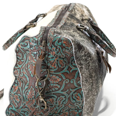 Duffel - Exotic Brindle w/ Evergreen Tool-Duffel-Western-Cowhide-Bags-Handmade-Products-Gifts-Dancing Cactus Designs