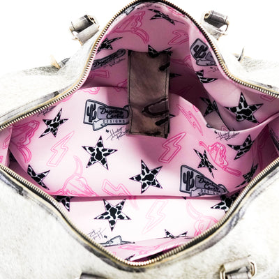 Duffel - Grey Brindle w/ Smoke Show Brands-Duffel-Western-Cowhide-Bags-Handmade-Products-Gifts-Dancing Cactus Designs