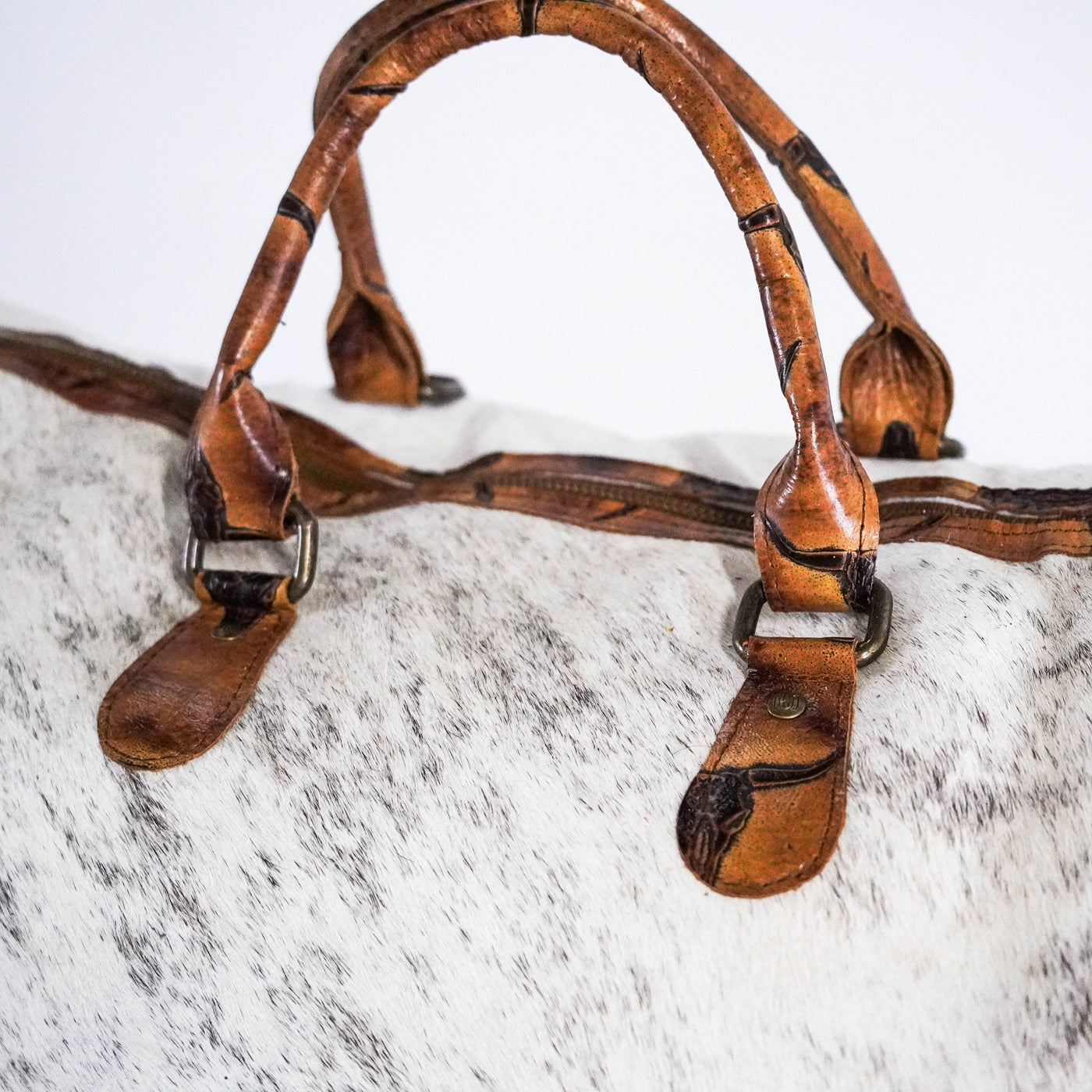 Duffel - Light Brindle w/ Sepia Skulls-Duffel-Western-Cowhide-Bags-Handmade-Products-Gifts-Dancing Cactus Designs