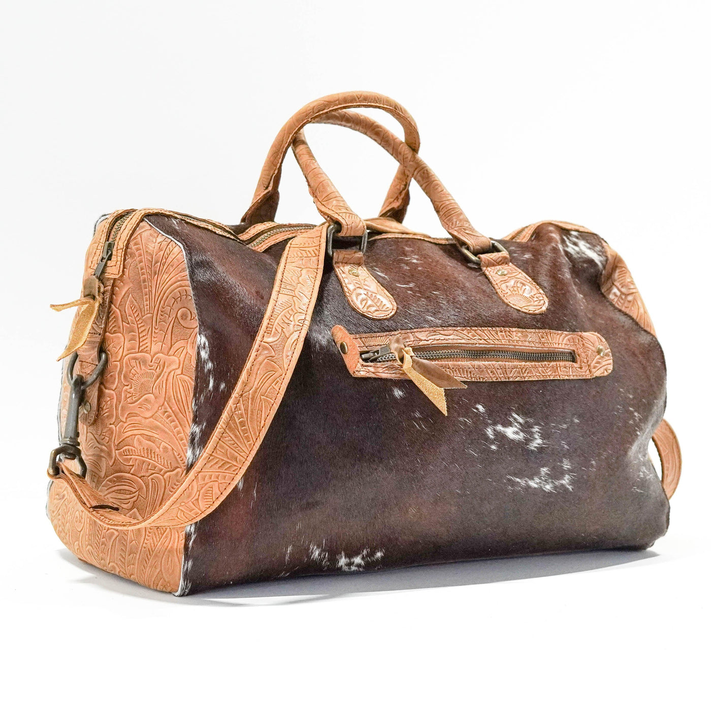 Duffel - Longhorn w/ Bison Denver Tool-Duffel-Western-Cowhide-Bags-Handmade-Products-Gifts-Dancing Cactus Designs