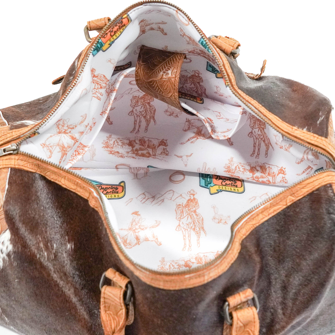 Duffel - Longhorn w/ Bison Denver Tool-Duffel-Western-Cowhide-Bags-Handmade-Products-Gifts-Dancing Cactus Designs