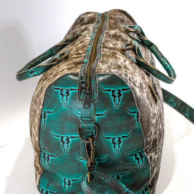 Duffel - Longhorn w/ Royston Skulls-Duffel-Western-Cowhide-Bags-Handmade-Products-Gifts-Dancing Cactus Designs