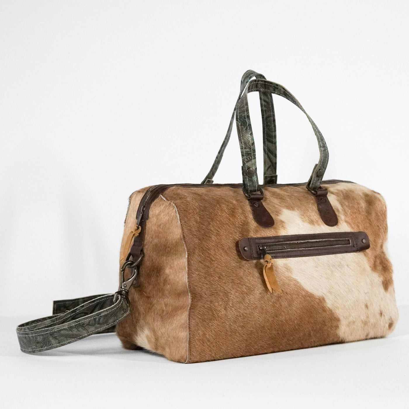 Duffel - Longhorn w/ Turqouise Atumn-Duffel-Western-Cowhide-Bags-Handmade-Products-Gifts-Dancing Cactus Designs