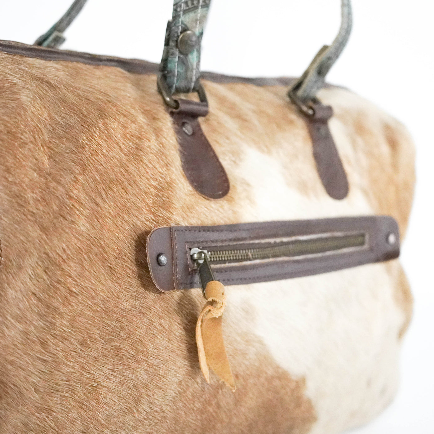 Duffel - Longhorn w/ Turqouise Atumn-Duffel-Western-Cowhide-Bags-Handmade-Products-Gifts-Dancing Cactus Designs