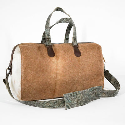 Duffel - Longhorn w/ Turqouise Atumn-Duffel-Western-Cowhide-Bags-Handmade-Products-Gifts-Dancing Cactus Designs