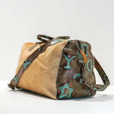 Duffel - Palomino w/ Turquoise Brands-Duffel-Western-Cowhide-Bags-Handmade-Products-Gifts-Dancing Cactus Designs