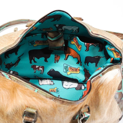 Duffel - Palomino w/ Turquoise Brands-Duffel-Western-Cowhide-Bags-Handmade-Products-Gifts-Dancing Cactus Designs