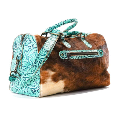 Duffel - Red Brindle w/ Sea Glass Tool-Duffel-Western-Cowhide-Bags-Handmade-Products-Gifts-Dancing Cactus Designs