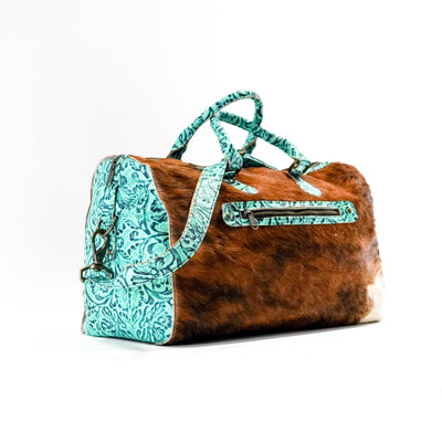 Duffel - Red Brindle w/ Sea Glass Tool-Duffel-Western-Cowhide-Bags-Handmade-Products-Gifts-Dancing Cactus Designs