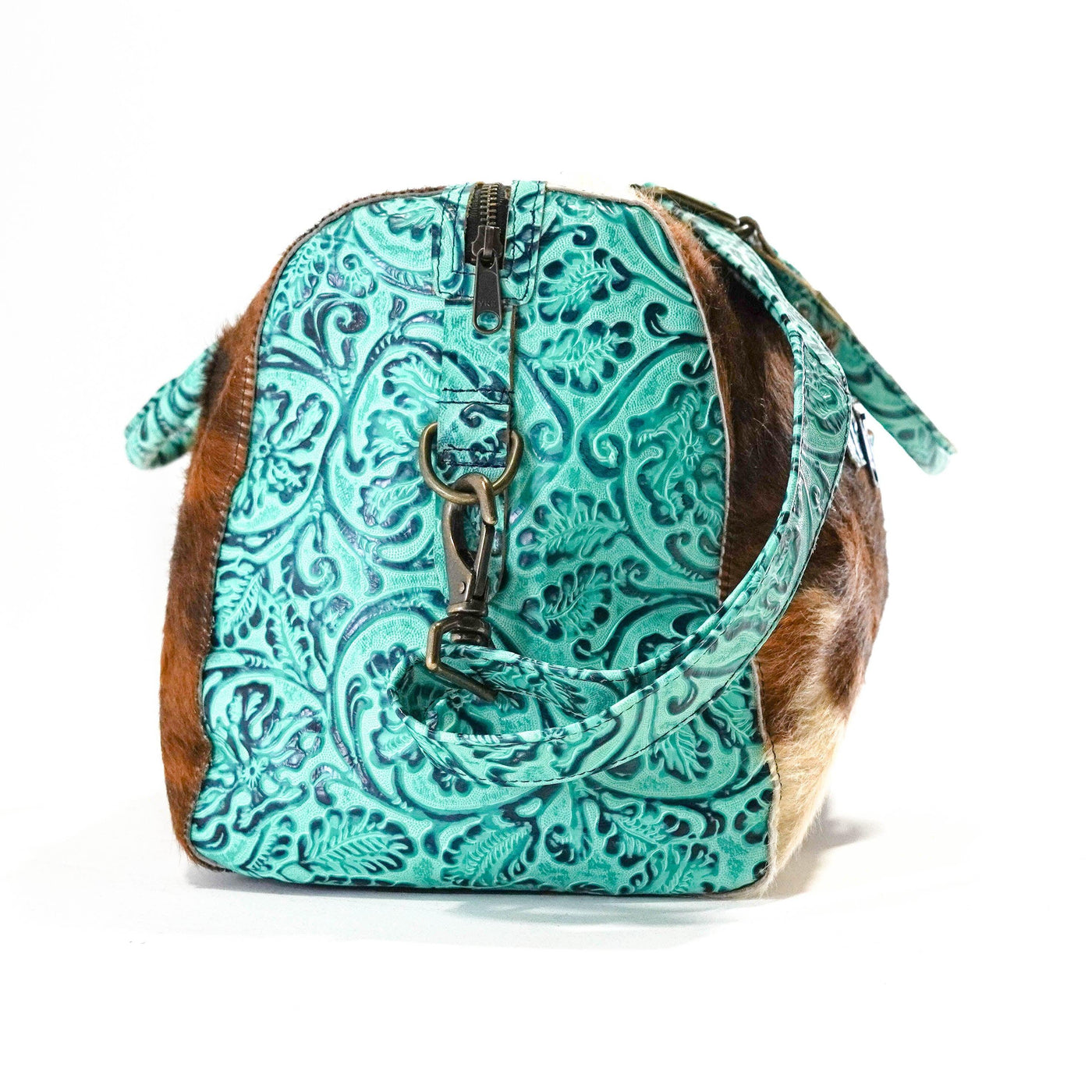 Duffel - Red Brindle w/ Sea Glass Tool-Duffel-Western-Cowhide-Bags-Handmade-Products-Gifts-Dancing Cactus Designs