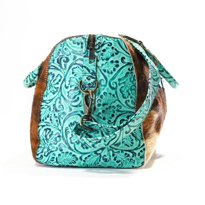 Duffel - Red Brindle w/ Sea Glass Tool-Duffel-Western-Cowhide-Bags-Handmade-Products-Gifts-Dancing Cactus Designs