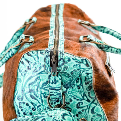 Duffel - Red Brindle w/ Sea Glass Tool-Duffel-Western-Cowhide-Bags-Handmade-Products-Gifts-Dancing Cactus Designs