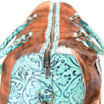 Duffel - Red Brindle w/ Sea Glass Tool-Duffel-Western-Cowhide-Bags-Handmade-Products-Gifts-Dancing Cactus Designs