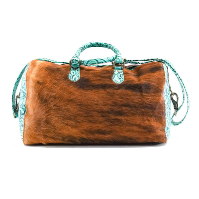 Duffel - Red Brindle w/ Sea Glass Tool-Duffel-Western-Cowhide-Bags-Handmade-Products-Gifts-Dancing Cactus Designs