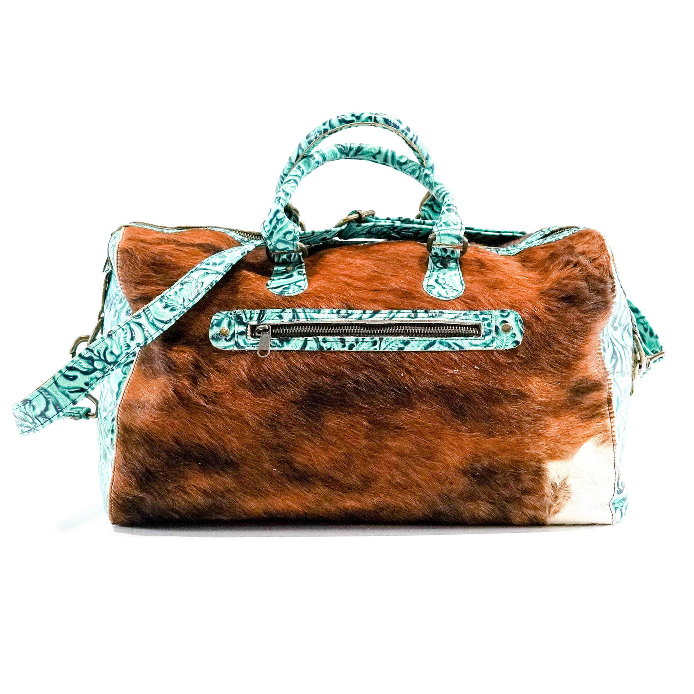 Duffel - Red Brindle w/ Sea Glass Tool-Duffel-Western-Cowhide-Bags-Handmade-Products-Gifts-Dancing Cactus Designs