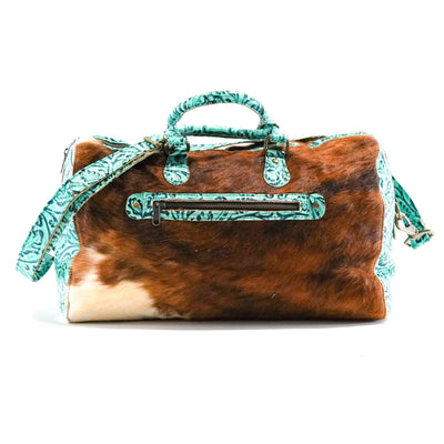 Duffel - Red Brindle w/ Sea Glass Tool-Duffel-Western-Cowhide-Bags-Handmade-Products-Gifts-Dancing Cactus Designs