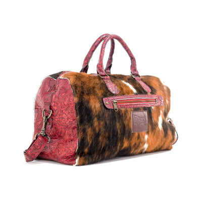 Duffel - Tricolor w/ Red Tool-Duffel-Western-Cowhide-Bags-Handmade-Products-Gifts-Dancing Cactus Designs