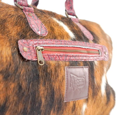 Duffel - Tricolor w/ Red Tool-Duffel-Western-Cowhide-Bags-Handmade-Products-Gifts-Dancing Cactus Designs