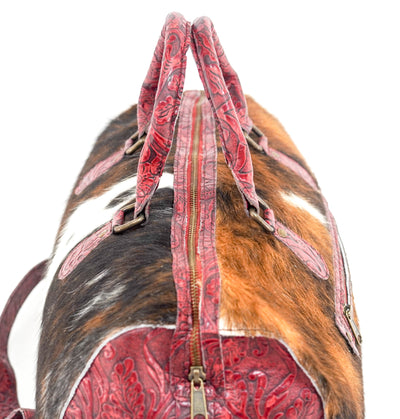 Duffel - Tricolor w/ Red Tool-Duffel-Western-Cowhide-Bags-Handmade-Products-Gifts-Dancing Cactus Designs