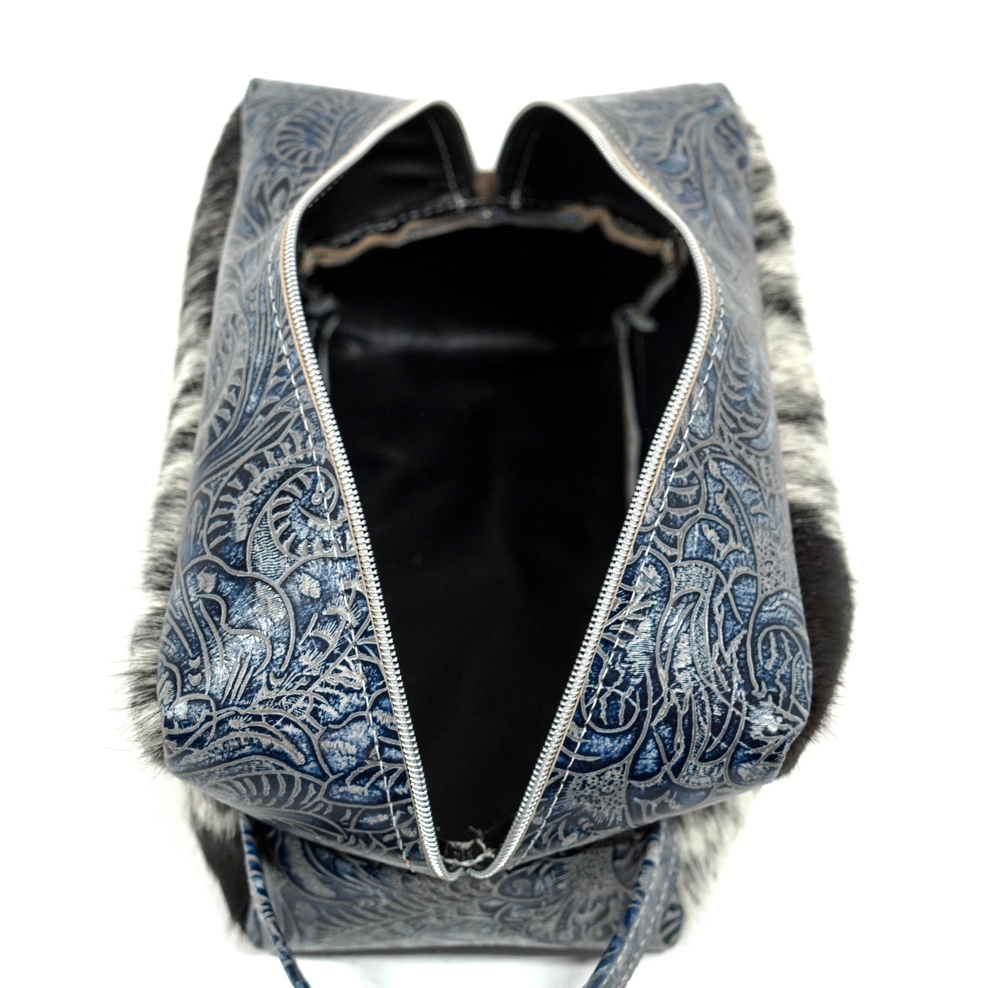 Dutton - Black & White w/ Sapphire Tool-Dutton-Western-Cowhide-Bags-Handmade-Products-Gifts-Dancing Cactus Designs