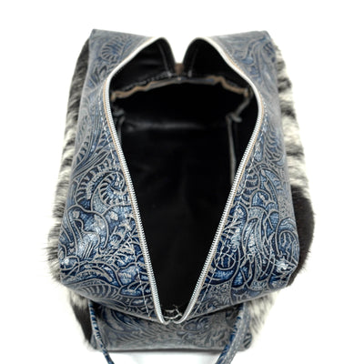 Dutton - Black & White w/ Sapphire Tool-Dutton-Western-Cowhide-Bags-Handmade-Products-Gifts-Dancing Cactus Designs