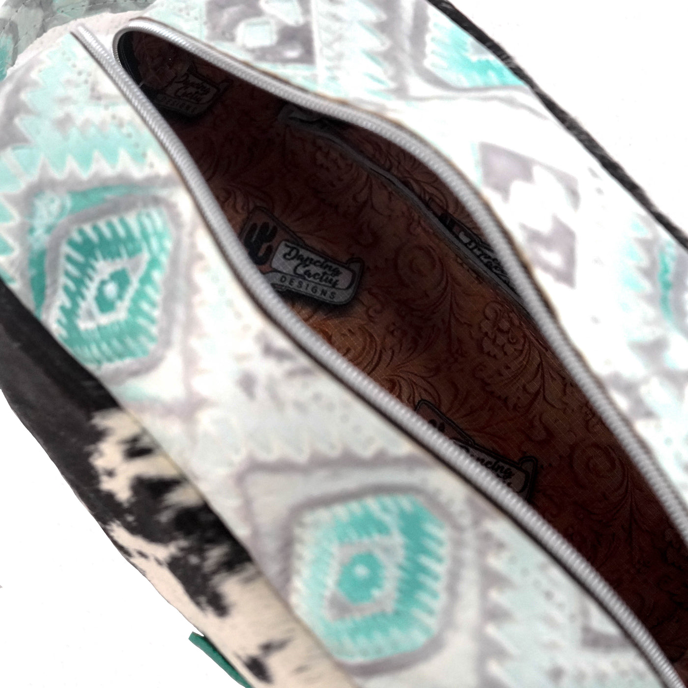 Dutton - Black & White w/ Turquoise Sand Aztec-Dutton-Western-Cowhide-Bags-Handmade-Products-Gifts-Dancing Cactus Designs