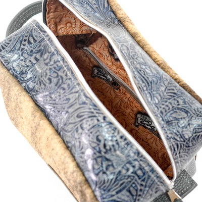 Dutton - Brindle w/ Sapphire Tool-Dutton-Western-Cowhide-Bags-Handmade-Products-Gifts-Dancing Cactus Designs