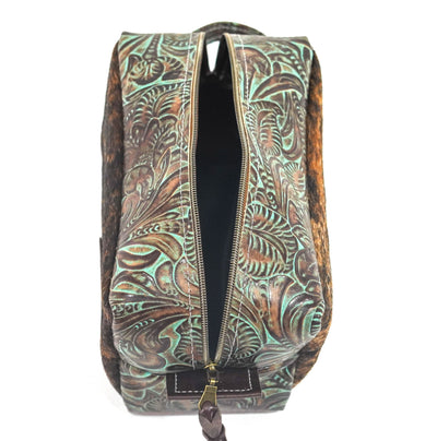 Dutton - Brindle w/ Turquoise Dallas Tool-Dutton-Western-Cowhide-Bags-Handmade-Products-Gifts-Dancing Cactus Designs