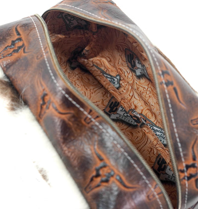 Dutton - Chocolate & White w/ Burnt Skulls-Dutton-Western-Cowhide-Bags-Handmade-Products-Gifts-Dancing Cactus Designs
