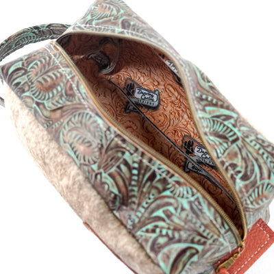 Dutton - Light Brindle w/ Turquoise Dallas Tool-Dutton-Western-Cowhide-Bags-Handmade-Products-Gifts-Dancing Cactus Designs
