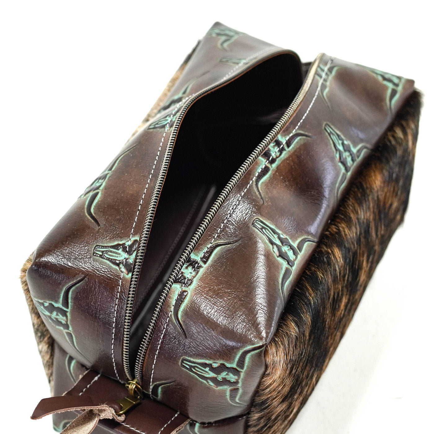 Dutton - Two-Tone Brindle w/ Mint Chocolate Skulls-Dutton-Western-Cowhide-Bags-Handmade-Products-Gifts-Dancing Cactus Designs