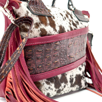Fancy Annie - Black & White w/ Burgundy Croc-Fancy Annie-Western-Cowhide-Bags-Handmade-Products-Gifts-Dancing Cactus Designs
