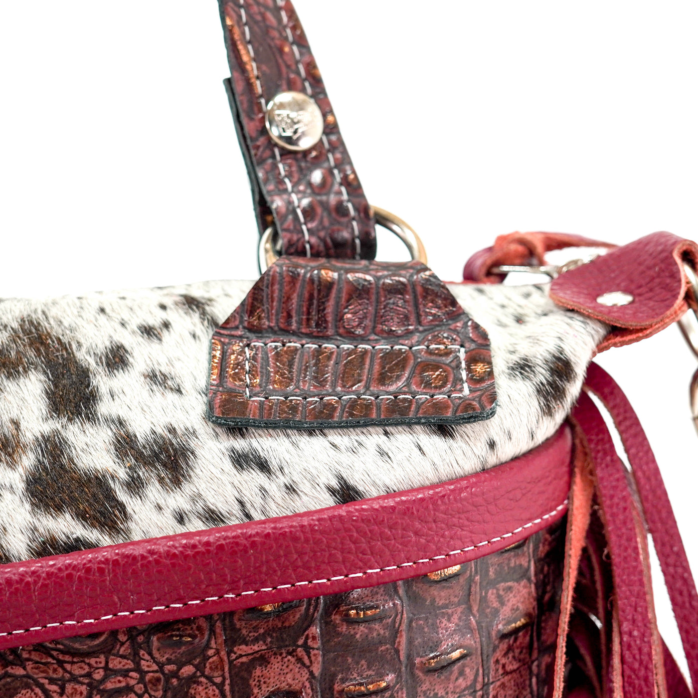 Fancy Annie - Black & White w/ Burgundy Croc-Fancy Annie-Western-Cowhide-Bags-Handmade-Products-Gifts-Dancing Cactus Designs