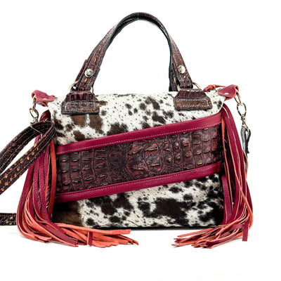 Fancy Annie - Black & White w/ Burgundy Croc-Fancy Annie-Western-Cowhide-Bags-Handmade-Products-Gifts-Dancing Cactus Designs