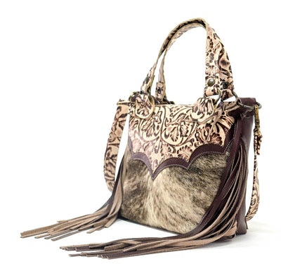 Fancy Annie - Brindle w/ Ivory tool-Fancy Annie-Western-Cowhide-Bags-Handmade-Products-Gifts-Dancing Cactus Designs
