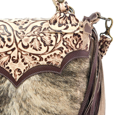 Fancy Annie - Brindle w/ Ivory tool-Fancy Annie-Western-Cowhide-Bags-Handmade-Products-Gifts-Dancing Cactus Designs