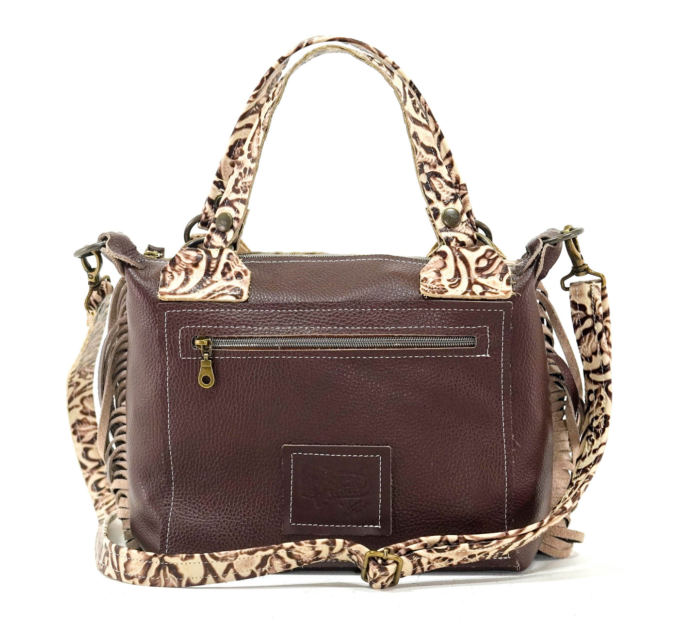 Fancy Annie - Brindle w/ Ivory tool-Fancy Annie-Western-Cowhide-Bags-Handmade-Products-Gifts-Dancing Cactus Designs
