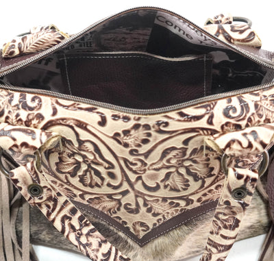 Fancy Annie - Brindle w/ Ivory tool-Fancy Annie-Western-Cowhide-Bags-Handmade-Products-Gifts-Dancing Cactus Designs