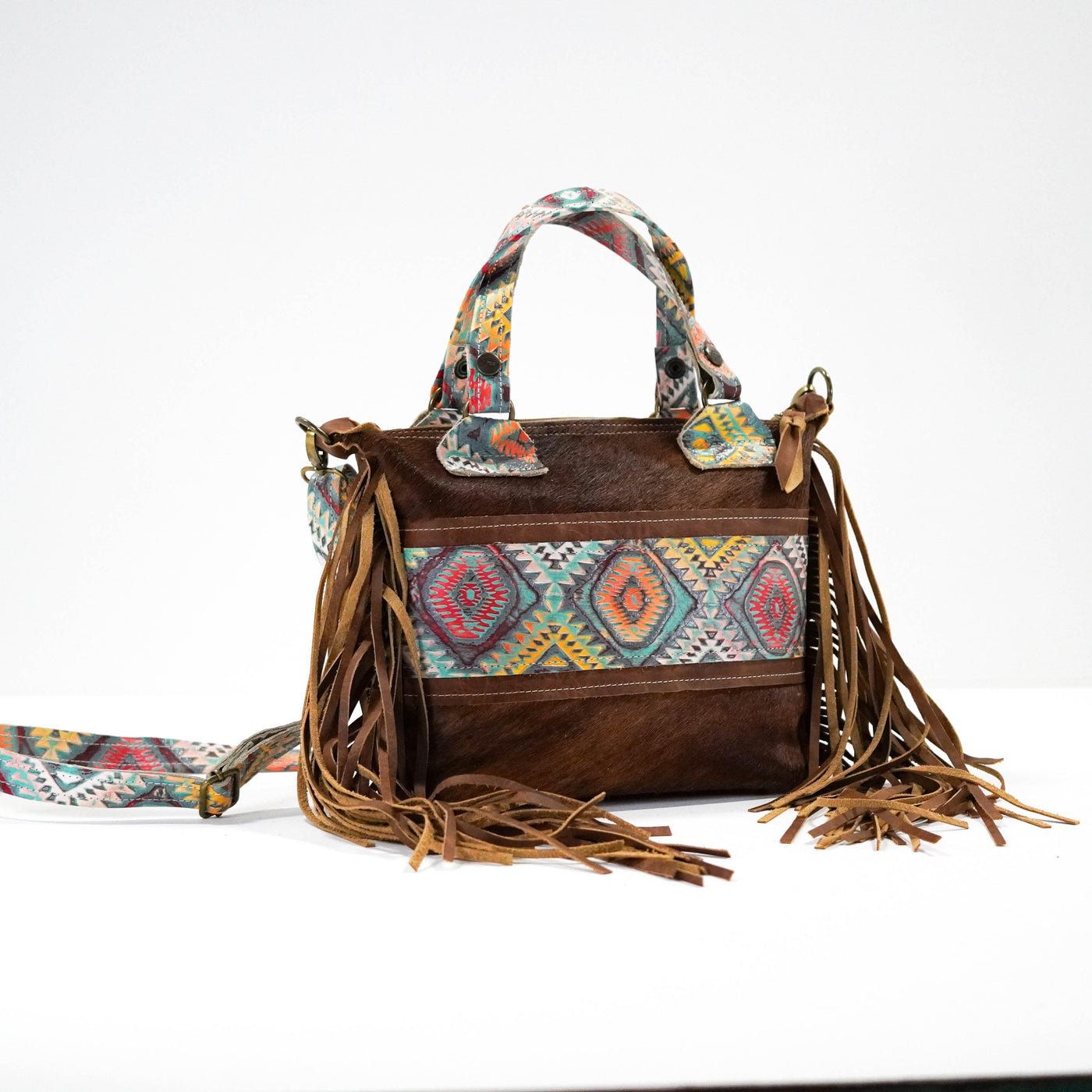 Fancy Annie - Brindle w/ Rainbow Aztec-Fancy Annie-Western-Cowhide-Bags-Handmade-Products-Gifts-Dancing Cactus Designs