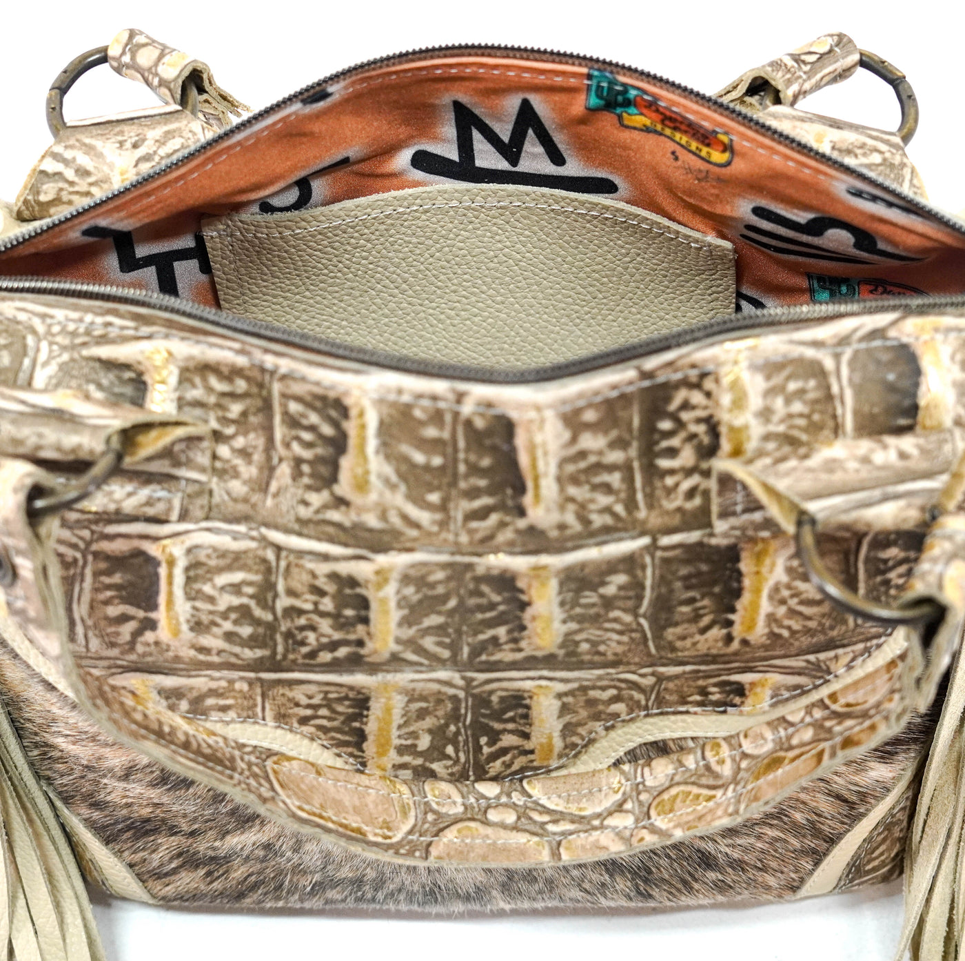 Fancy Annie - Light Brindle w/ Ivory Jumbo Croc-Fancy Annie-Western-Cowhide-Bags-Handmade-Products-Gifts-Dancing Cactus Designs