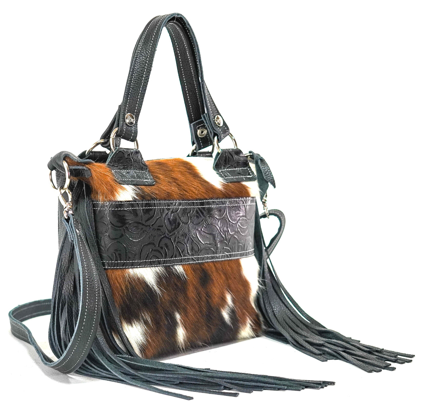 Fancy Annie - Tricolor w/ Onyx Roses-Fancy Annie-Western-Cowhide-Bags-Handmade-Products-Gifts-Dancing Cactus Designs